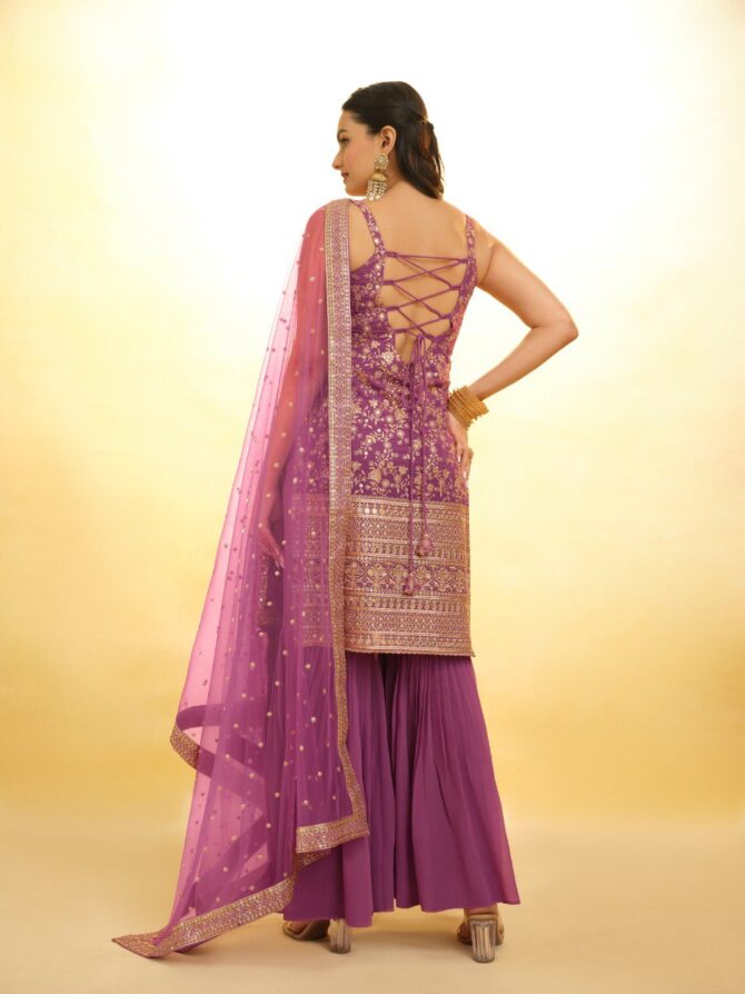 Pehnava Style Heavy Embroidered Georgette Sharara - Image 7