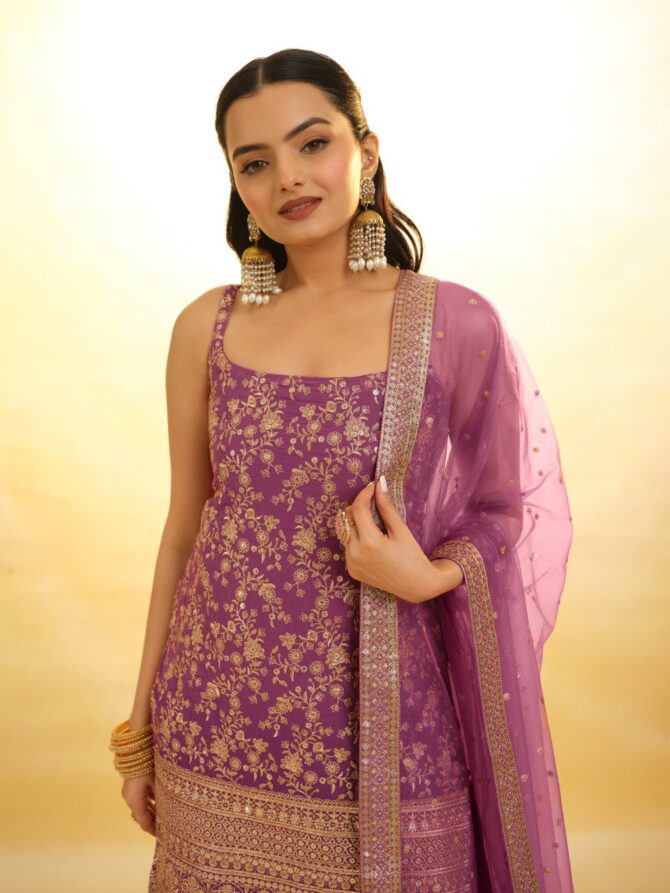 Pehnava Style Heavy Embroidered Georgette Sharara - Image 4
