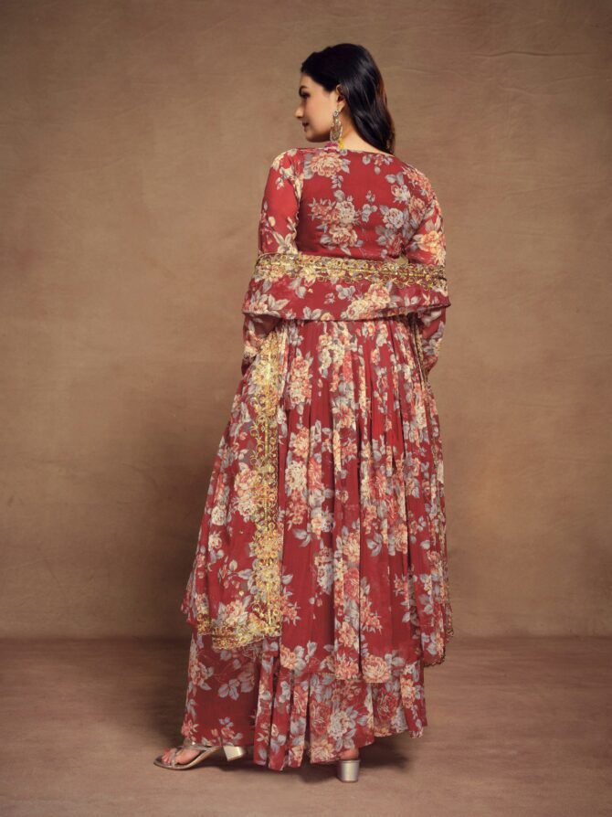 Pehnava Style Printed Zari Embrodered Chiffon Gown - Image 4
