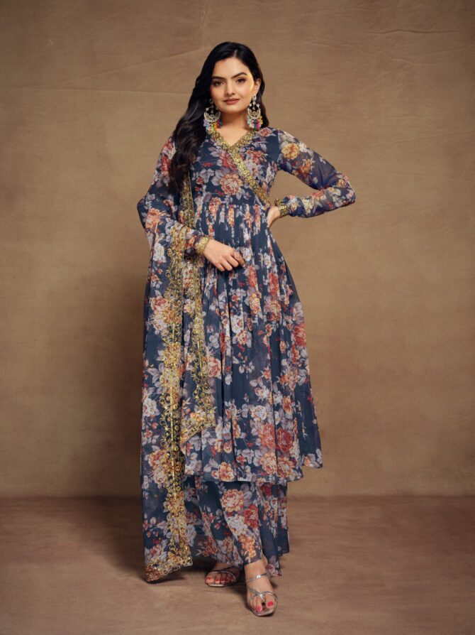 Pehnava Style Printed Zari Embrodered Chiffon Gown - Image 2