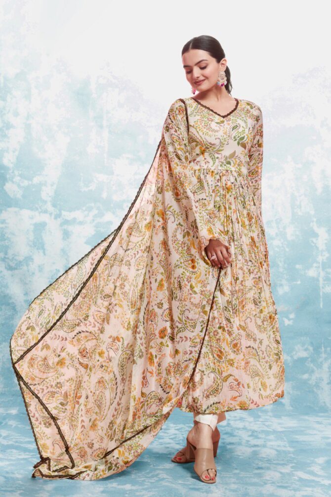Pehnava Style Chiffon Micro Cotton Digital Printed Kurtie Set - Image 2