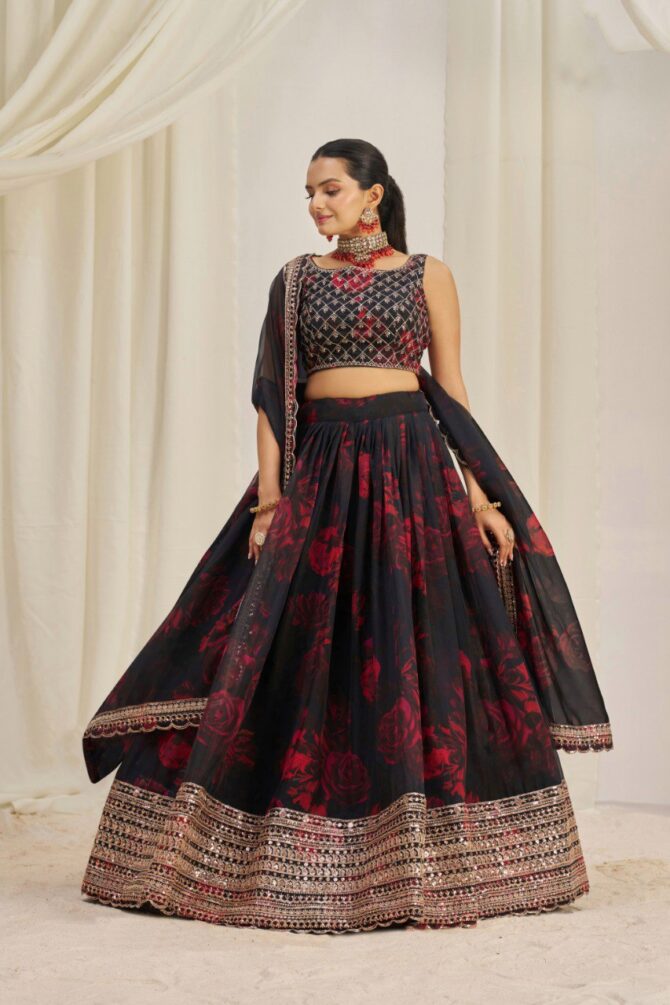 Pehnava Style Organza Embroidered Lehenga - Image 2