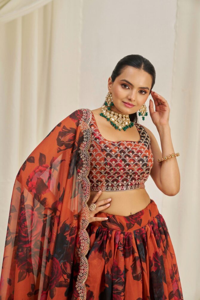 Pehnava Style Organza Embroidered Lehenga - Image 2