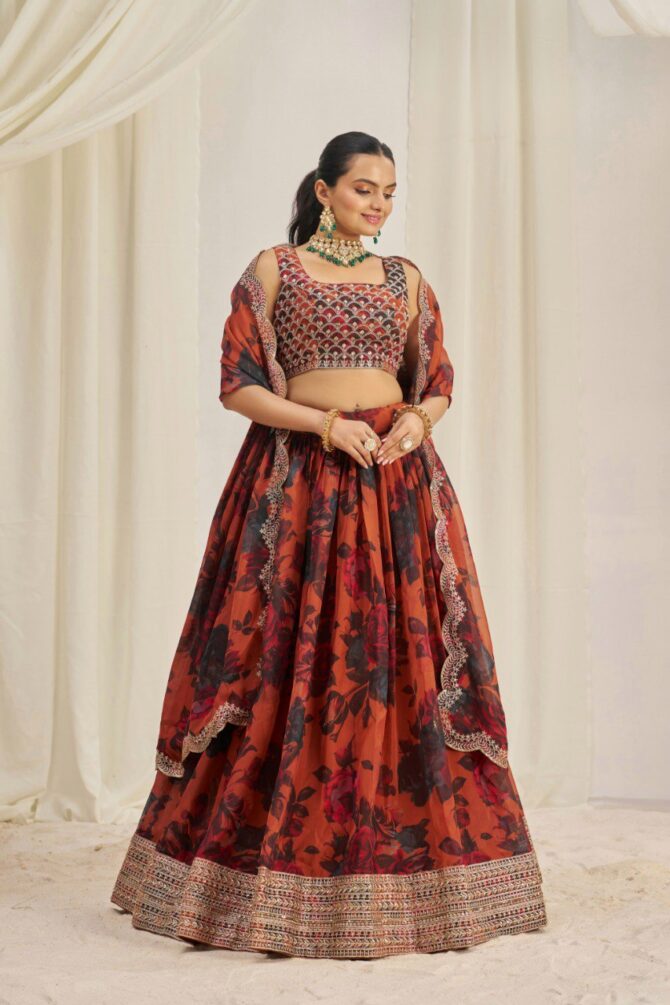 Pehnava Style Organza Embroidered Lehenga - Image 4