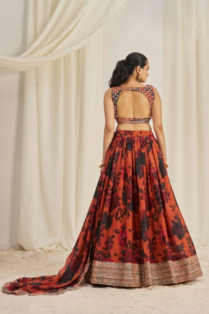 Pehnava Style Organza Embroidered Lehenga - Image 6