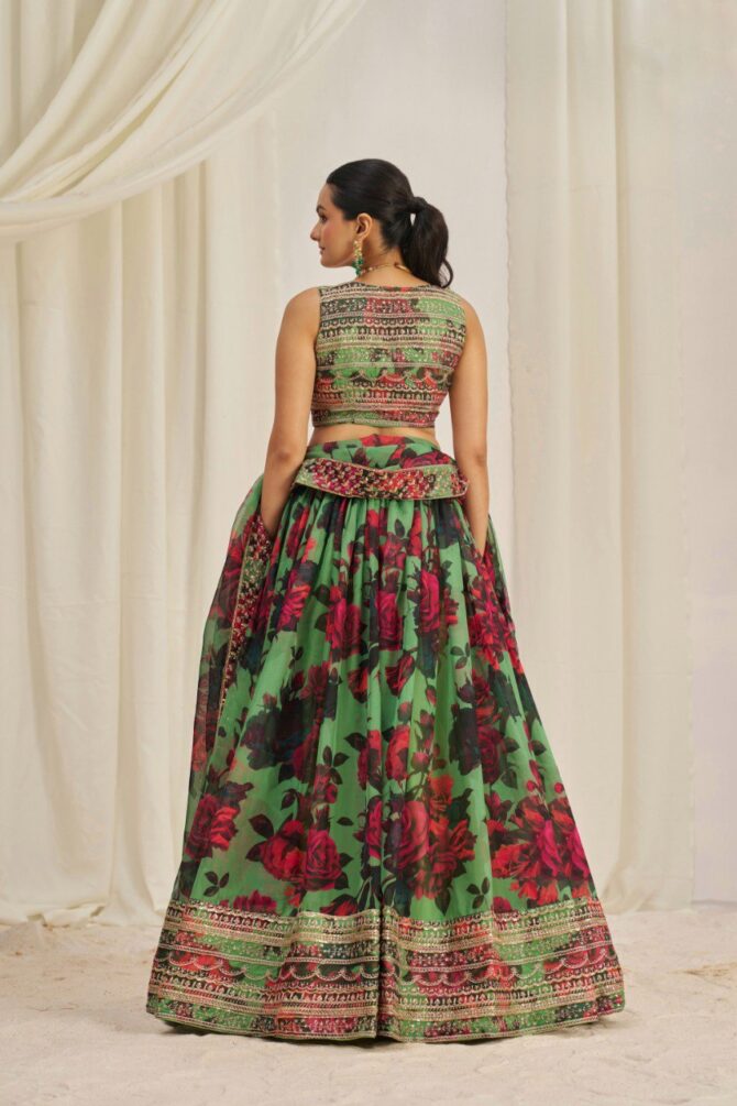 Pehnava Style Organza Embroidered Lehenga - Image 5