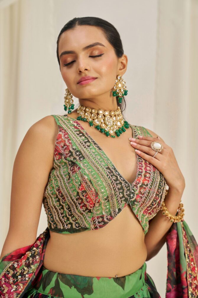 Pehnava Style Organza Embroidered Lehenga - Image 4