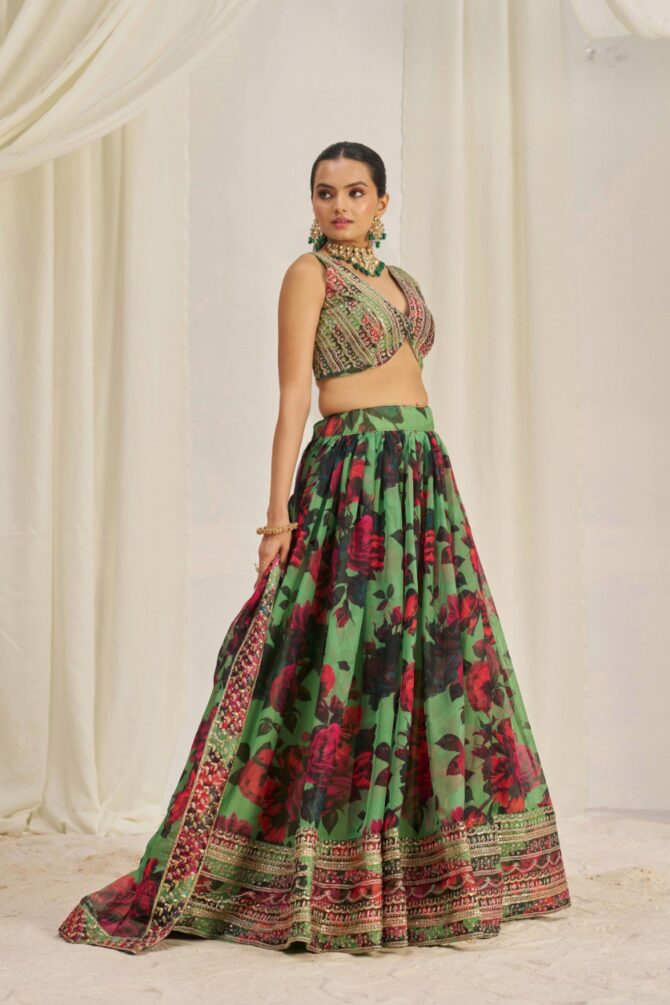 Pehnava Style Organza Embroidered Lehenga - Image 6