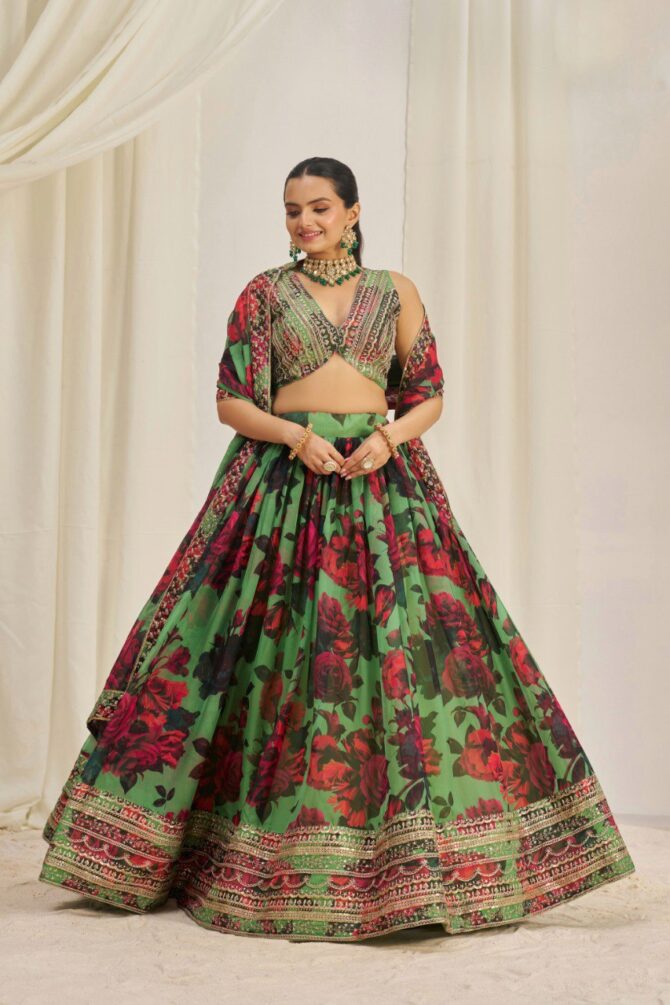 Pehnava Style Organza Embroidered Lehenga - Image 2