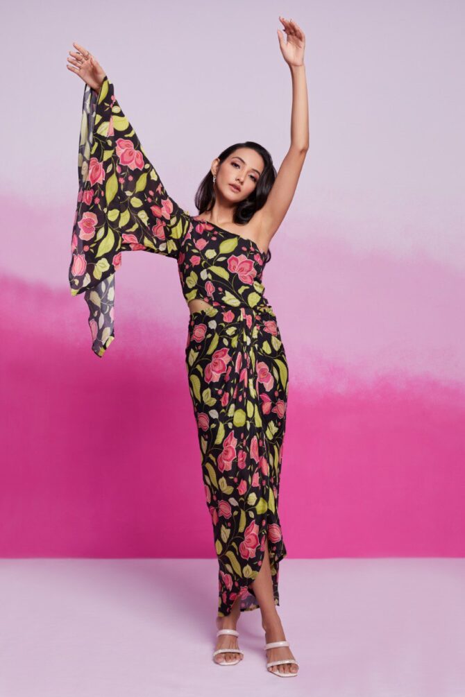Pehnava Style Organza Printed Handword Gown