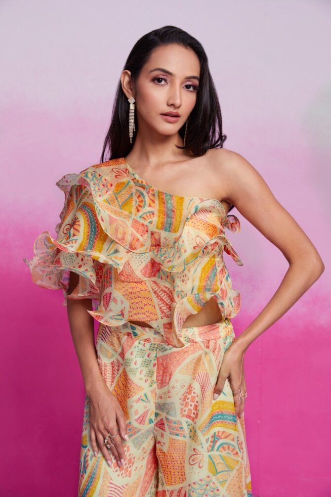 Pehnava Style Cream Organza Printed Co-Ord Set - Image 3
