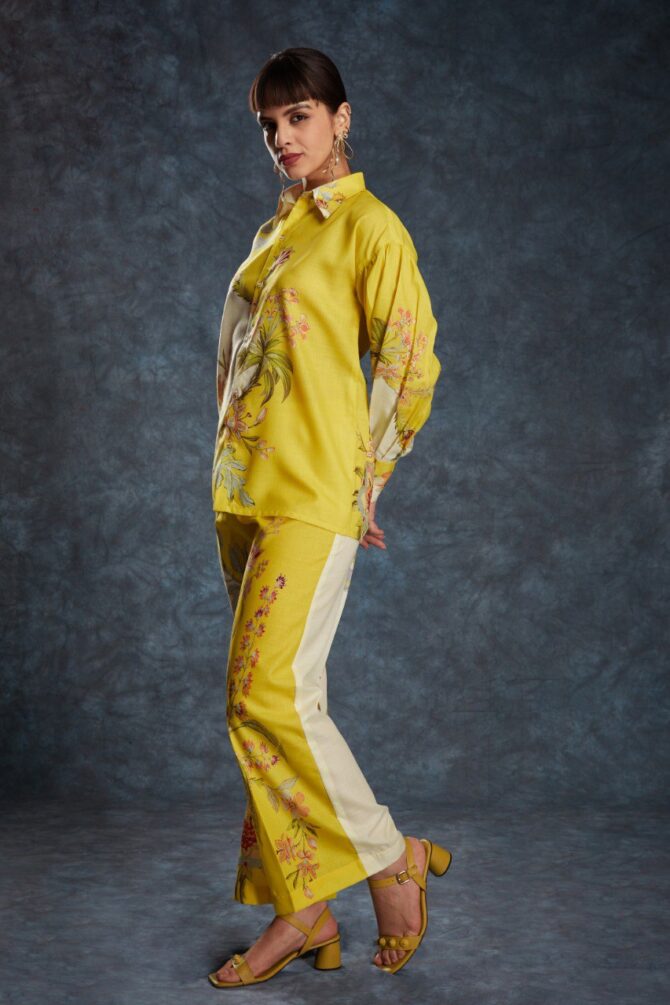 Pehnava Style Yellow Linen Printed Co-Ord Set - Image 5