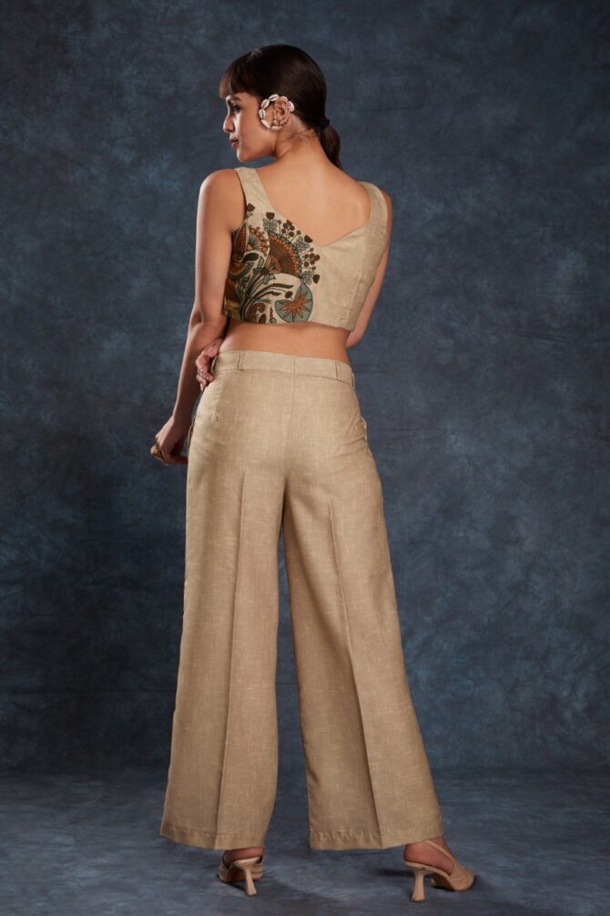 Pehnava Style Brown Linen Printed Co-Ord Set - Image 4