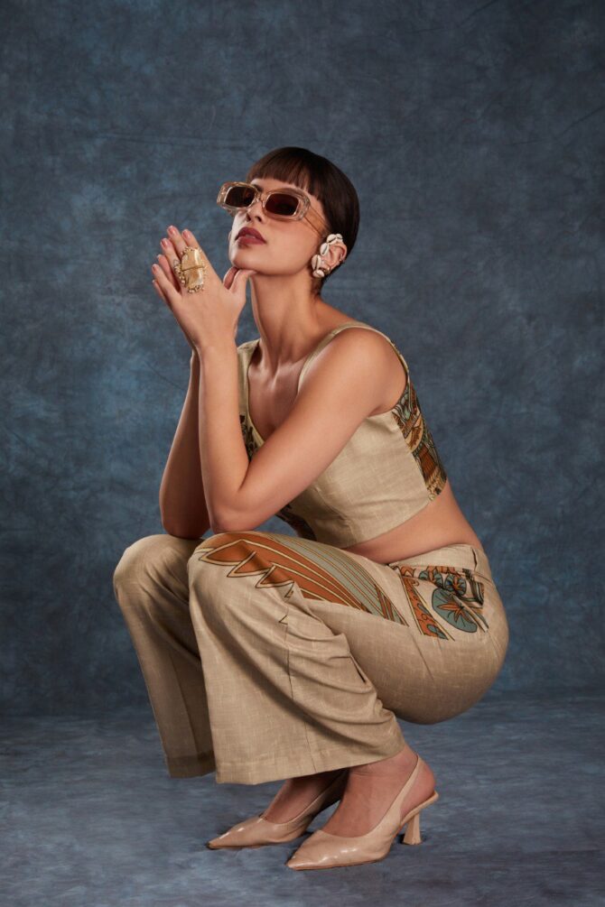 Pehnava Style Brown Linen Printed Co-Ord Set - Image 6