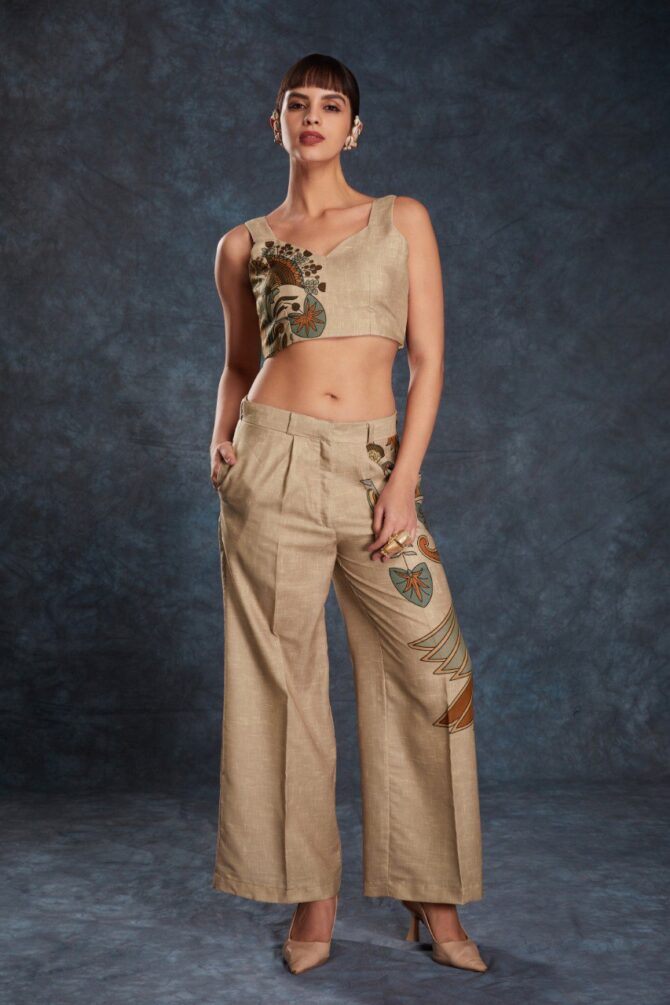 Pehnava Style Brown Linen Printed Co-Ord Set - Image 2