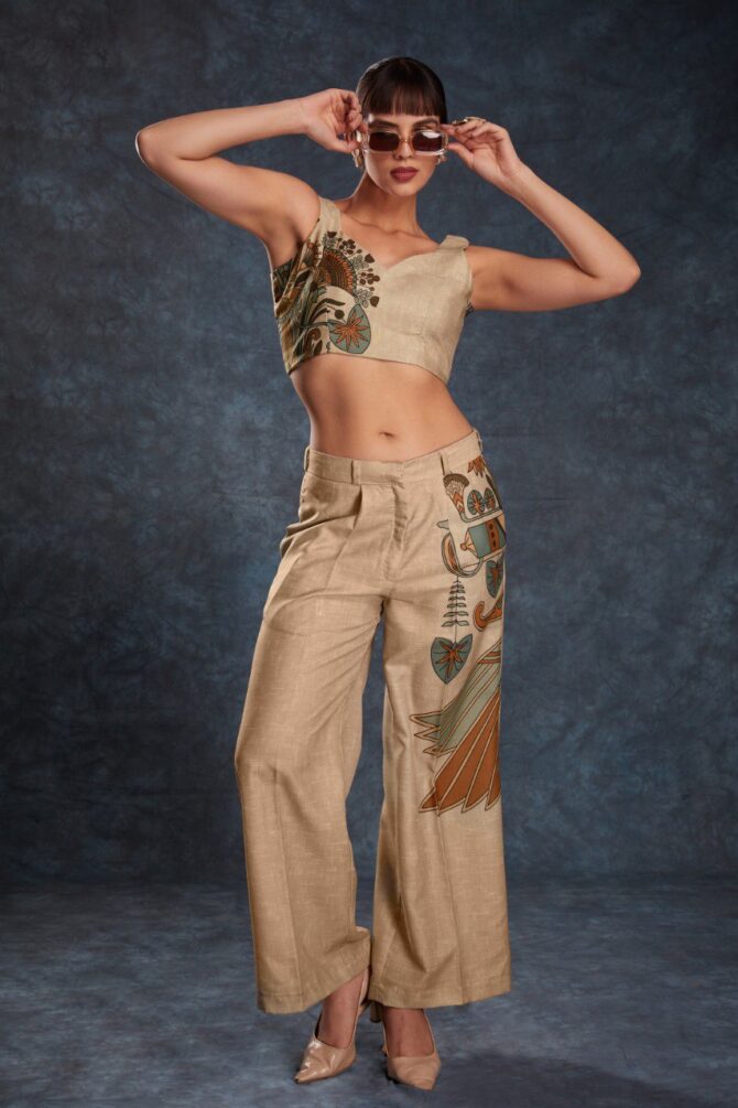 Pehnava Style Brown Linen Printed Co-Ord Set - Image 9