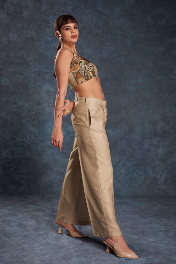 Pehnava Style Brown Linen Printed Co-Ord Set - Image 3