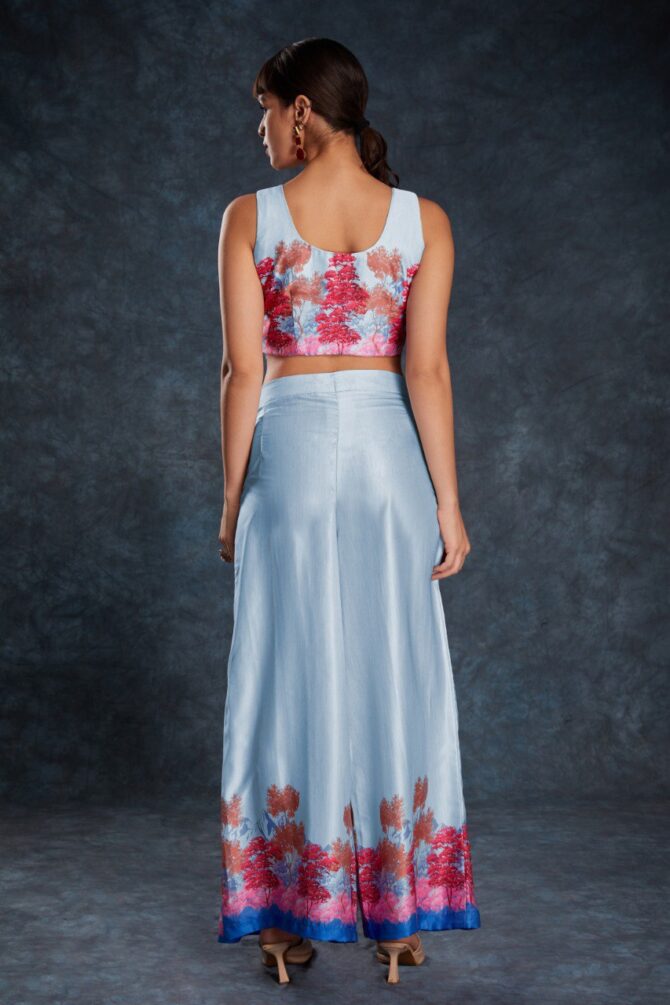 Pehnava Style Sky Blue Satin Printed Co-Ord Set - Image 7
