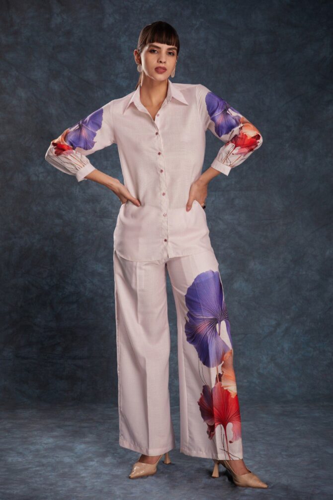 Pehnava Style Light Pink Linen Printed Co-Ord Set - Image 2