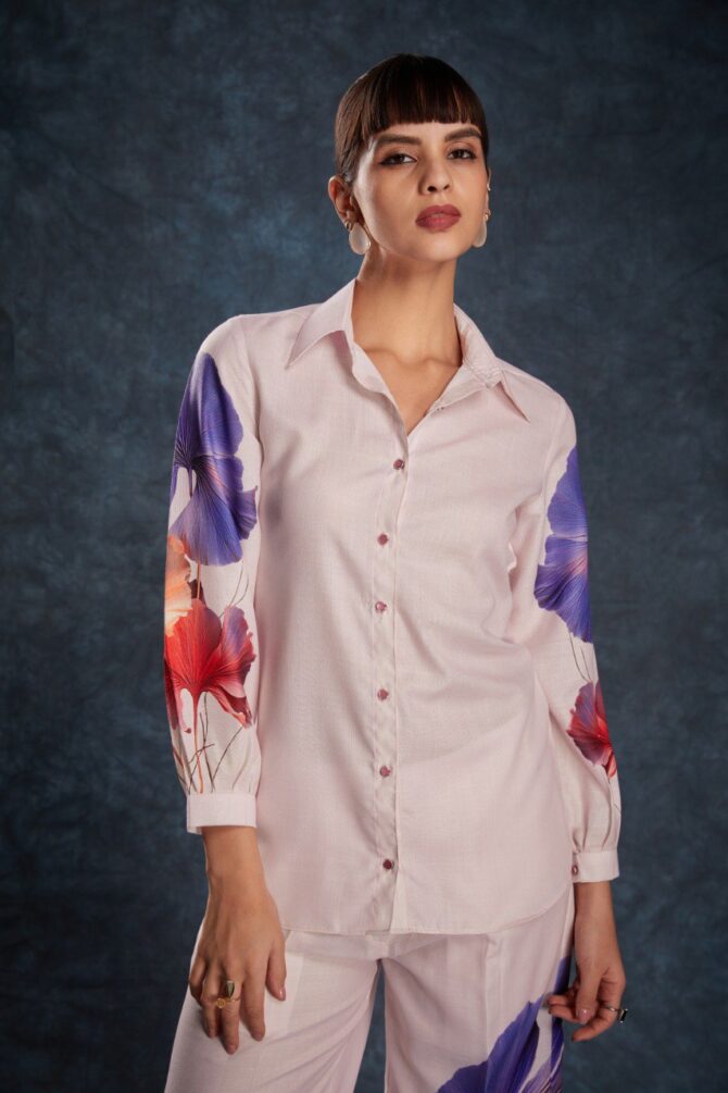 Pehnava Style Light Pink Linen Printed Co-Ord Set - Image 5
