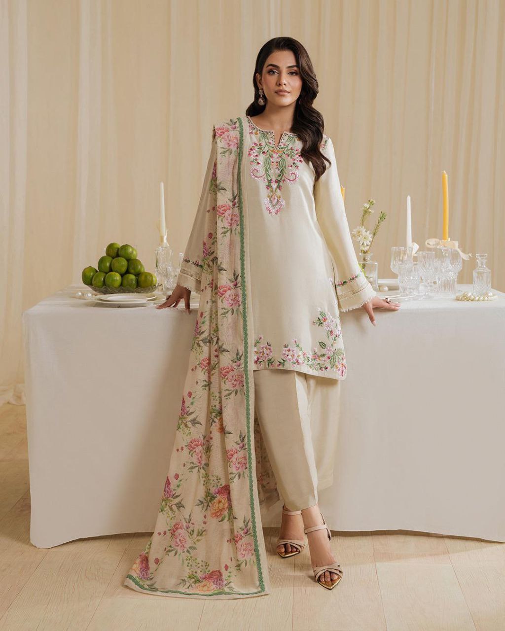 Pehnava Style Pure Natural Crepe With Embroidery Work Top Farashi Palazzo With Duppatta - Image 2