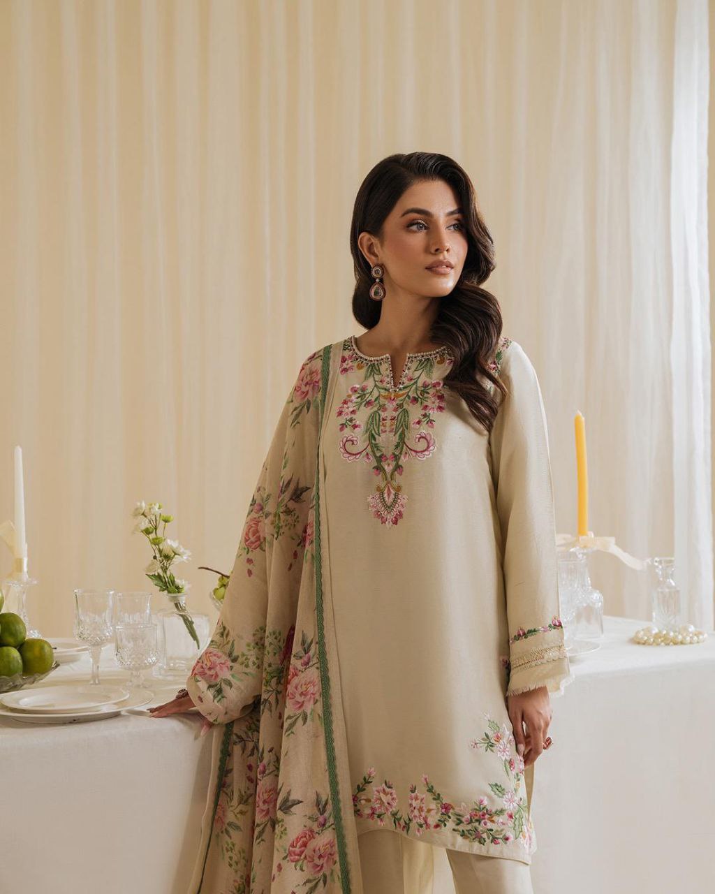 Pehnava Style Pure Natural Crepe With Embroidery Work Top Farashi Palazzo With Duppatta