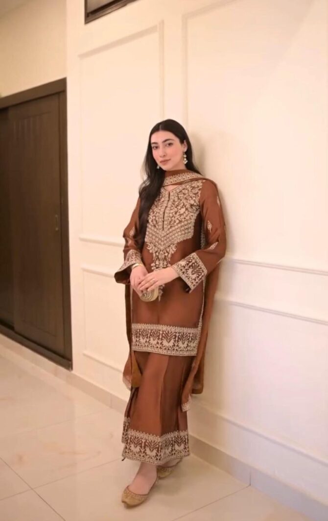 Pehnava Style Pure Chinon Silk With Embroidery Work Top Palazzo & Duppatta - Image 4