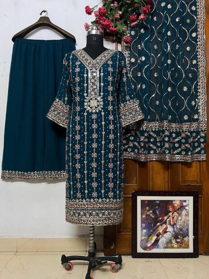 BEAUTIFUL KURTA SET IN GEORGETTE FABRIC WITH AMAZING SEQUINS & THREAD EMBROIDERY WORK & DIAMOND WORK - Image 9