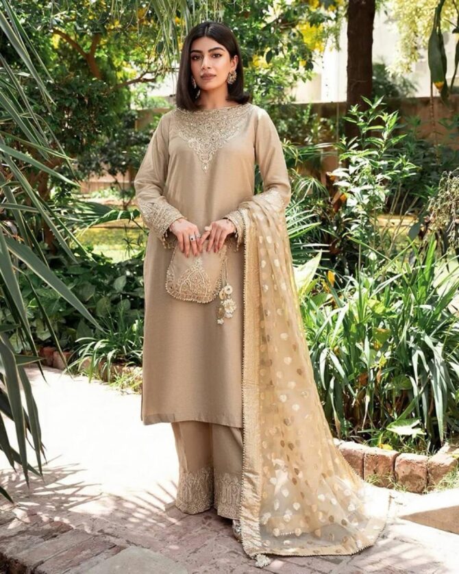 Creamy Color HEAVY GEORGETTE TOP WITH BEAUTIFUL FULLY EMBROIDERED & HEAVY GEORGETTE PLAZZO - Image 2