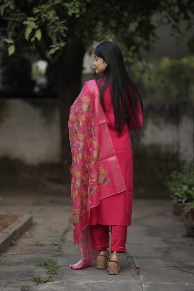 Pink Color Embroidery Work kurtie Pant With Duppatta - Image 3