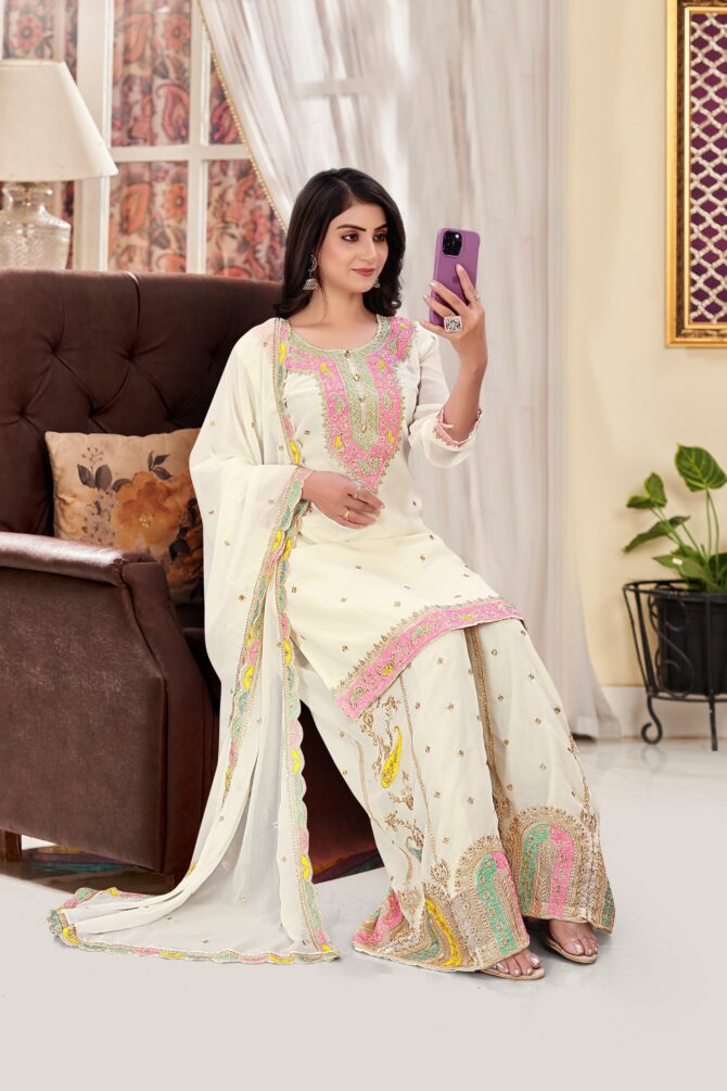 GOOD QUALITY GEORGETTE TOP WITH BEAUTIFUL FULLY EMBROIDERED GEORGETTE PLAZZO - Image 3