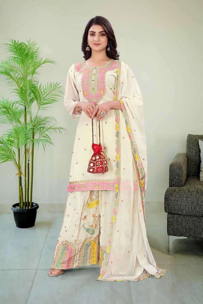GOOD QUALITY GEORGETTE TOP WITH BEAUTIFUL FULLY EMBROIDERED GEORGETTE PLAZZO