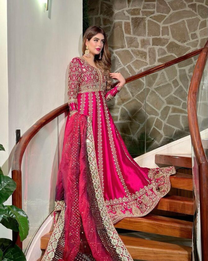 PRESENTING NEW GOOD QUALITY HEAVY SEQUINS EMBROIDERY WORK ANARKALI STYLE OUTFIT IN CHINON SILK FABRIC - Image 7