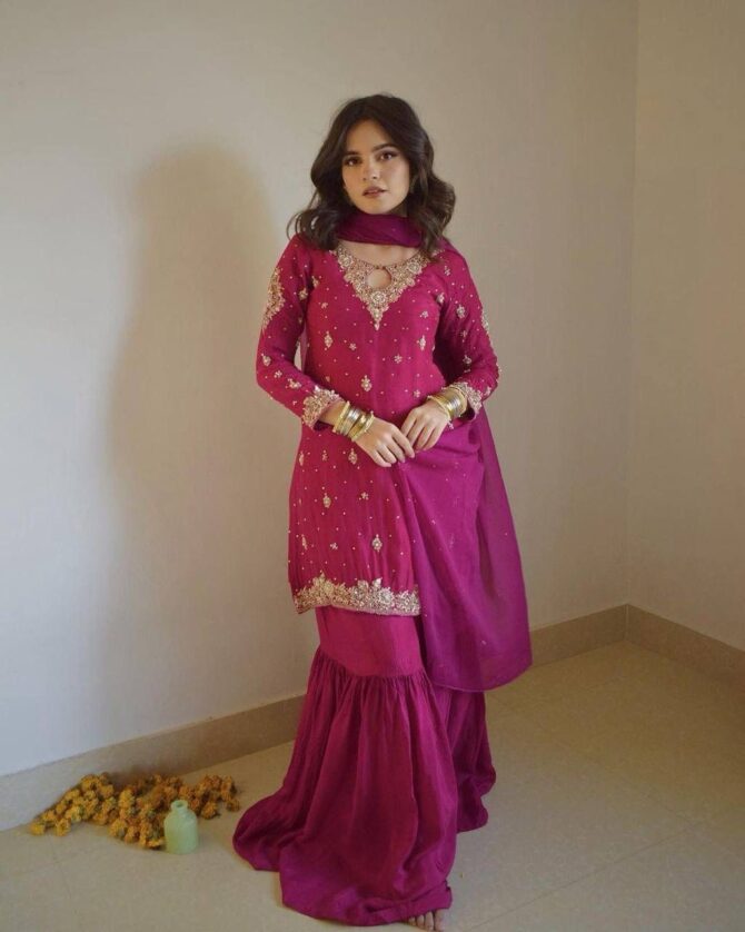 GOOD QUALITY GEORGETTE TOP WITH BEAUTIFUL FULLY EMBROIDERED GEORGETTE PLAZZO - Image 2