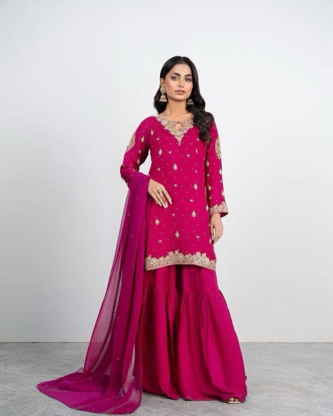 GOOD QUALITY GEORGETTE TOP WITH BEAUTIFUL FULLY EMBROIDERED GEORGETTE PLAZZO - Image 8