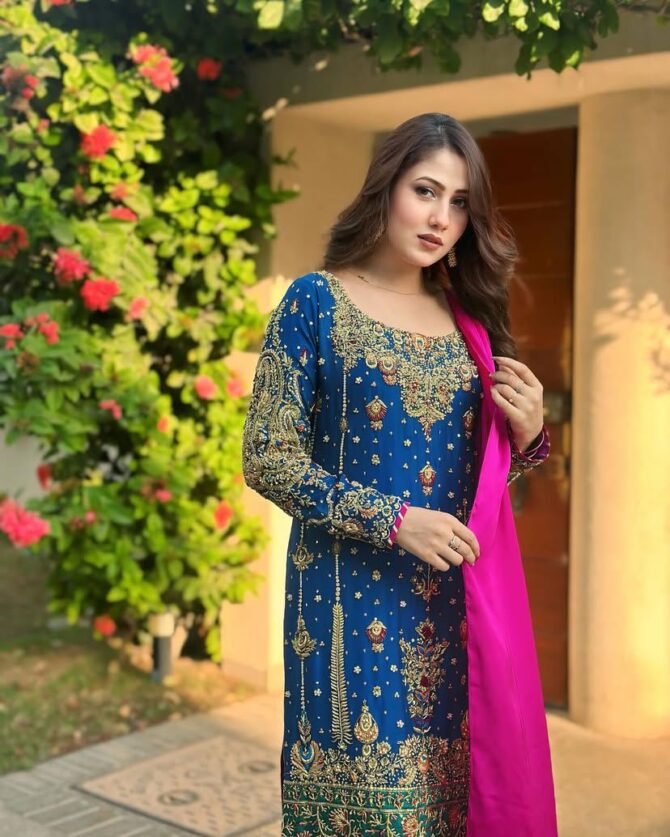 PRESENTING GOOD QUALITY CHINON SILK KURTI-PANT & DUPATTA SET WITH BEAUTIFUL ZARI & SEQUINS EMBROIDERY WORK - Image 6