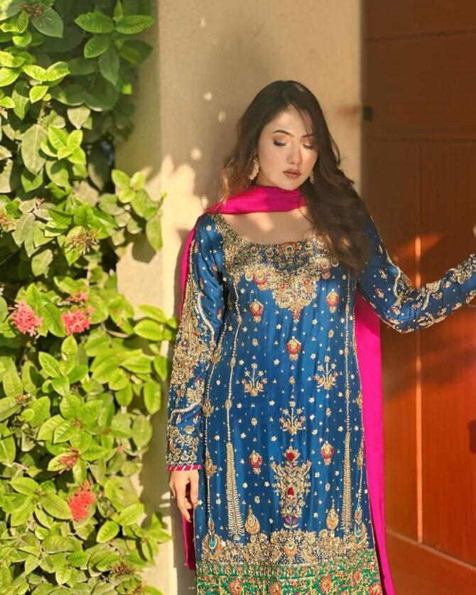 PRESENTING GOOD QUALITY CHINON SILK KURTI-PANT & DUPATTA SET WITH BEAUTIFUL ZARI & SEQUINS EMBROIDERY WORK - Image 7
