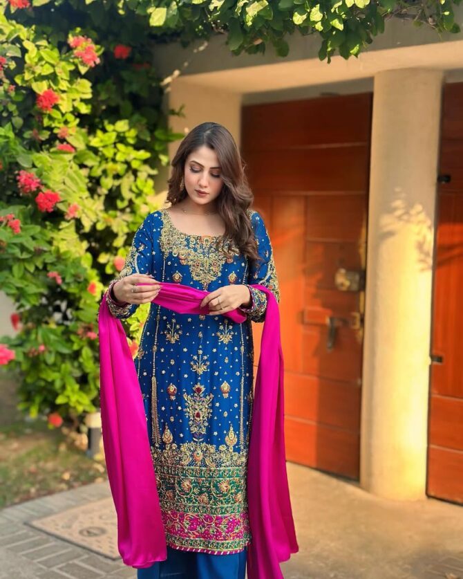 PRESENTING GOOD QUALITY CHINON SILK KURTI-PANT & DUPATTA SET WITH BEAUTIFUL ZARI & SEQUINS EMBROIDERY WORK - Image 8