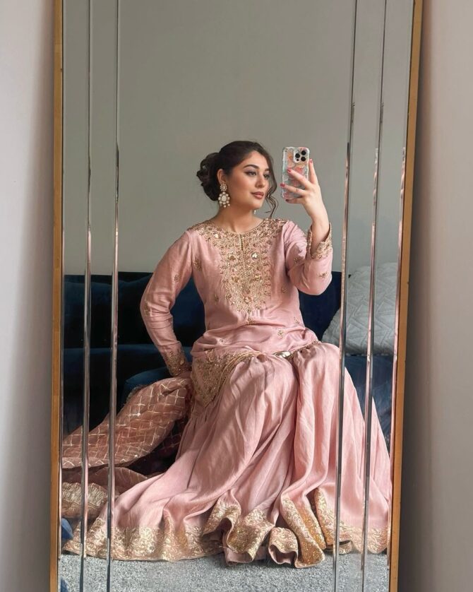 Pehnava Style Chinon Silk Embroidery Work Sharara